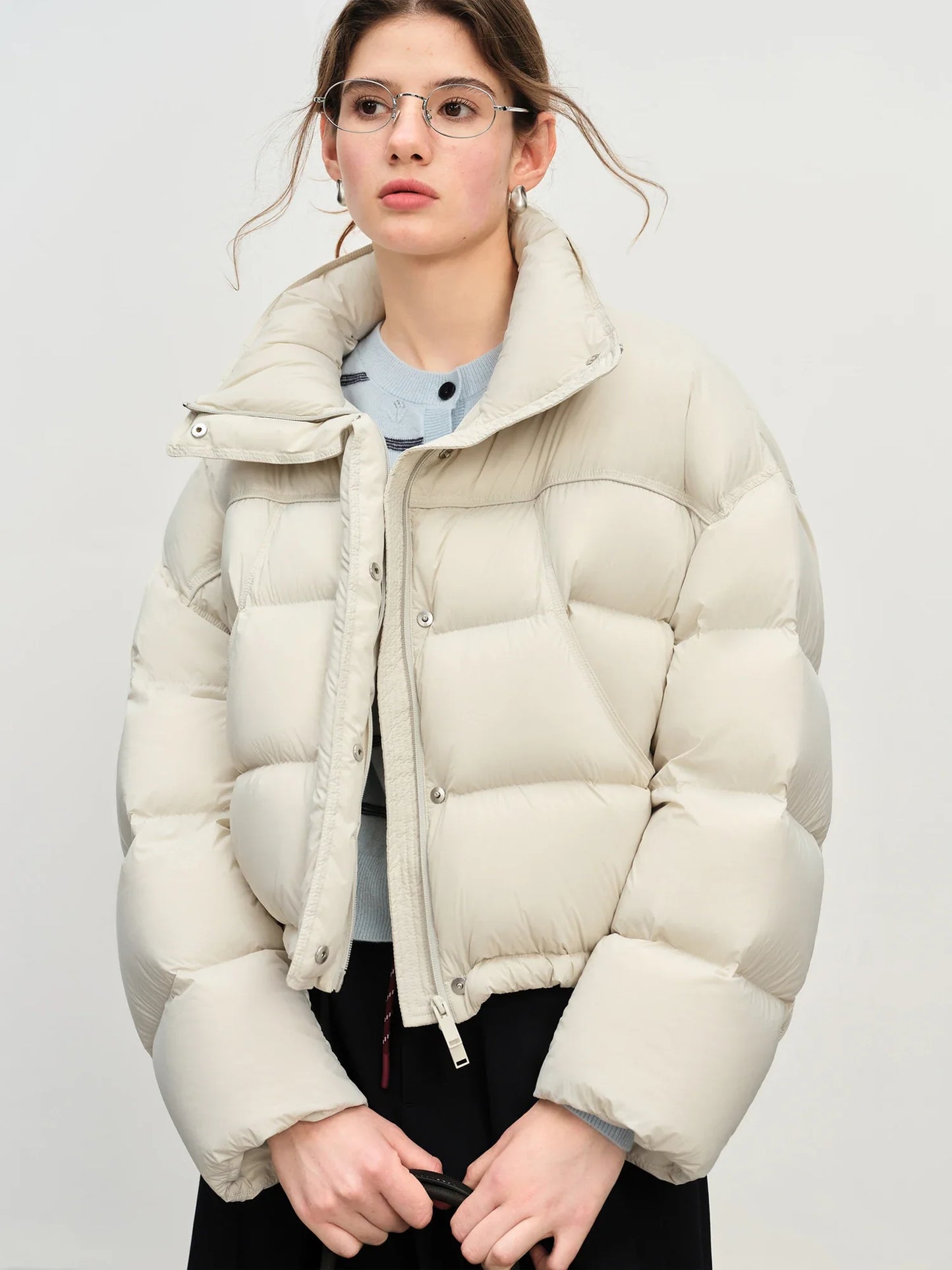 FSLE Winter 2025 Women Cloud-Like Puffer Coat - Stand Collar Short Down Jacket Lazy Chic Style Glossy Finish for Casual Comfort LadyShow.Store