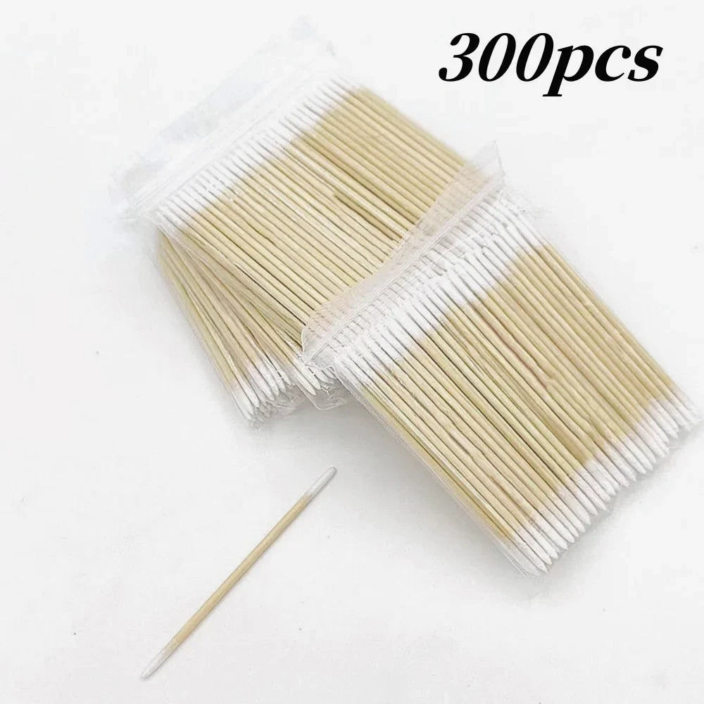 100/300/500 Nails Wooden Tip Cotton Stick Buds Disposable Ultra-Detail Corrector Nail Polish Remover Clean Sticks Manicure Tools Tri Light Beauty
