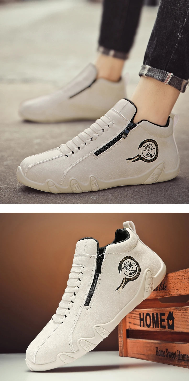 Men's Casual Shoes Side Zipper Short Boots Versatile Flats Bottom Trbottomyy Fashion Pu Leather Men's Shoes Spring Suitable for Outdoor Sports Pi-Mart