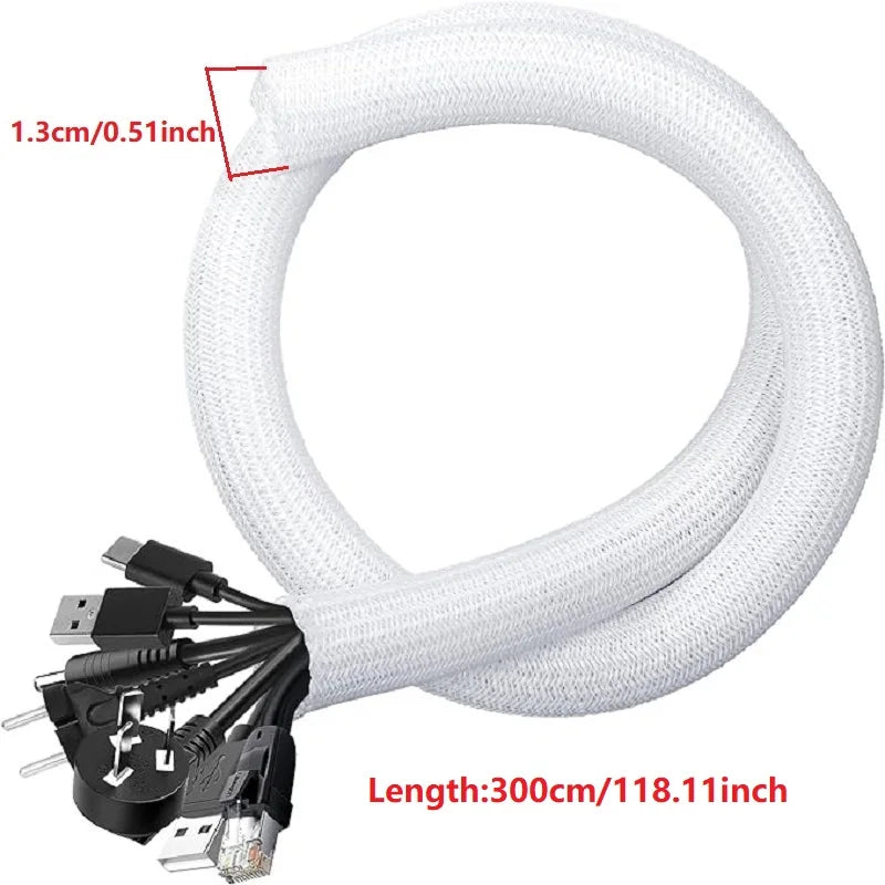 1M 3M 5M Braided Cable Sleeve PET Nylon Wrapping Cable Casing Cable Sleeves Wire for Desk PC TV Wire Protector Cable Wrap Cover Pi-Mart