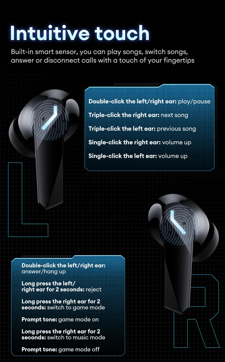 Choice Lenovo XT53 Earphone Wireless Bluetooth 5.4 Headphones Low Latency Gaming Headset Noise Reduction LED Display Earbuds New Pi-Mart