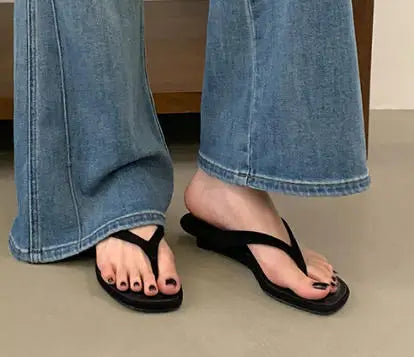 ZAROY Red Women's Flip Flops Summer Slippers Square Clip Toe Thin Low Heels Casual Beach Mules Slides Thongs Sandals Zapatos LadyShow.Store