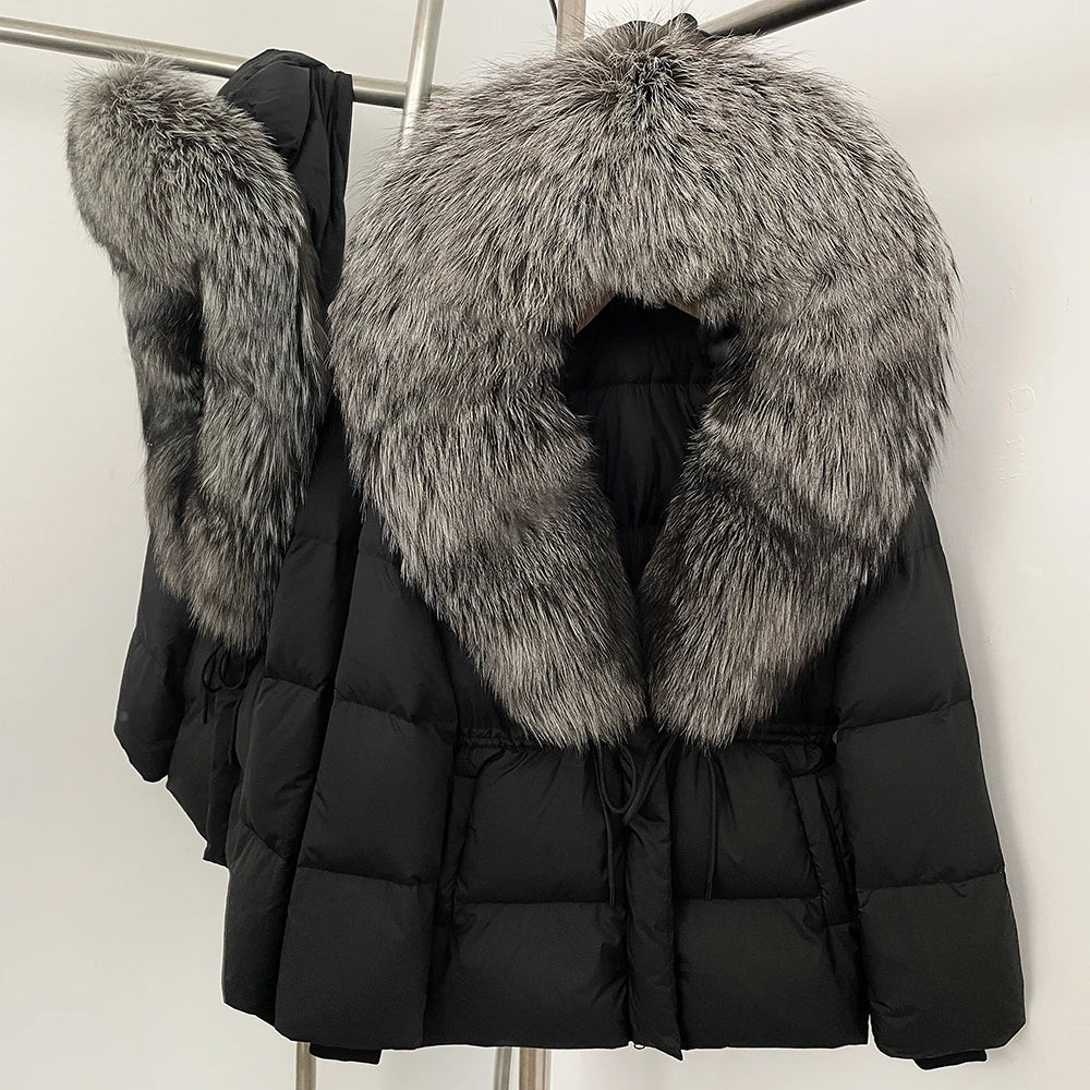 Reality Fur Jacket Real Fur Collar Duck Down Coat Female Winter Hooded Warm Fox Fur Coat Women Natural Raccoon Fur Puffer Jacket LadyShow.Store