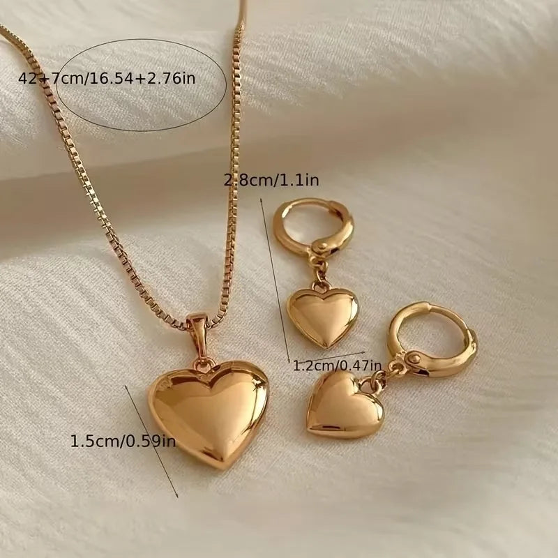 Two-piece heart-shaped necklace jewelry set - Heart pendant necklace and earring set, perfect for women's daily wear or parties. Pi-Mart