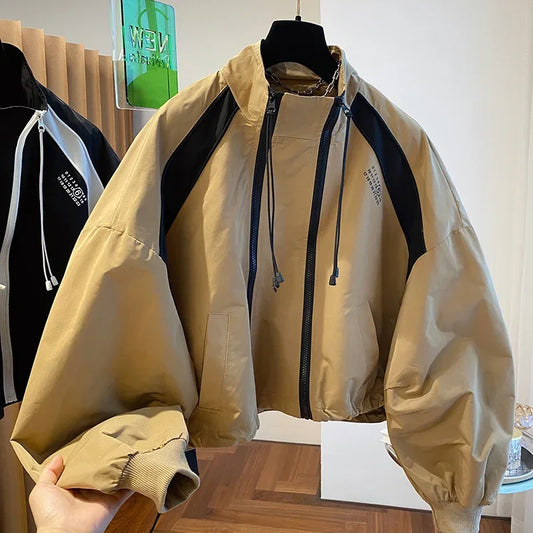 Design  niche loose casual stand up collar trench coat, women's spring and autumn short jacket double zipper LadyShow.Store