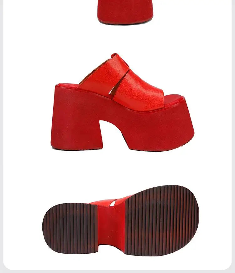 GKTINOO 2026 Summer New Genuine Leather Thick Soled Height Increasing Slippers Fashionable Women's Super High Heels Sandals Pi-Mart