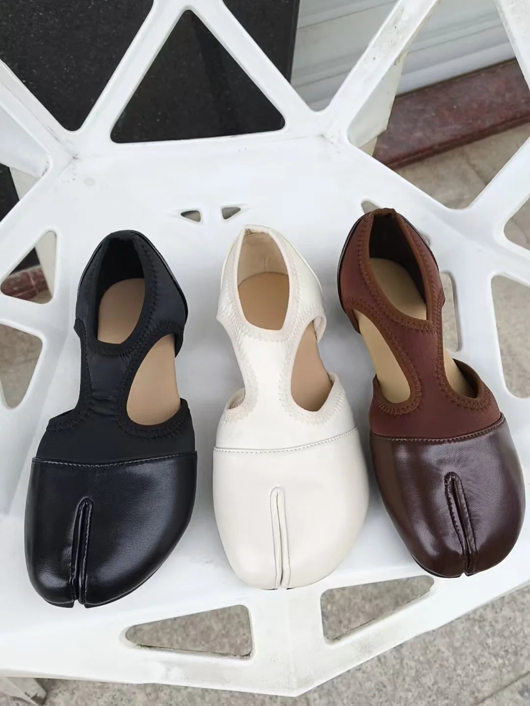 Women Brand Mary Janes Shoes Summer Split Toe Tabi Walking Sneakers Casual Splicing Loafers Designer Ballet Flats Shoes балет Pi-Mart