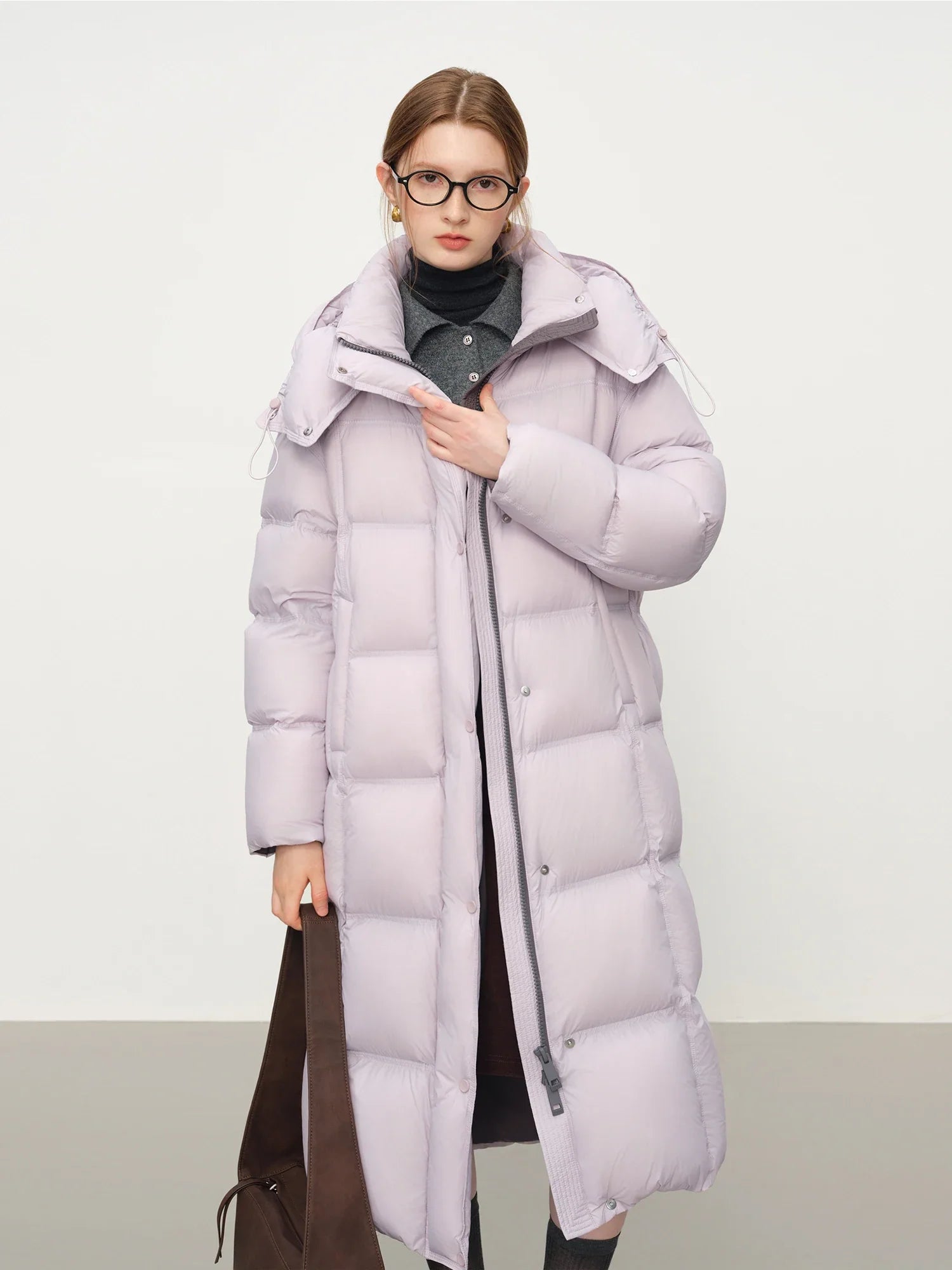 FSLE 2025 Winter New Women's Long Puffer Down Coat with Hood Two-Tone Color Block Thermal Insulated Jacket Heavy Warm Outerwear LadyShow.Store