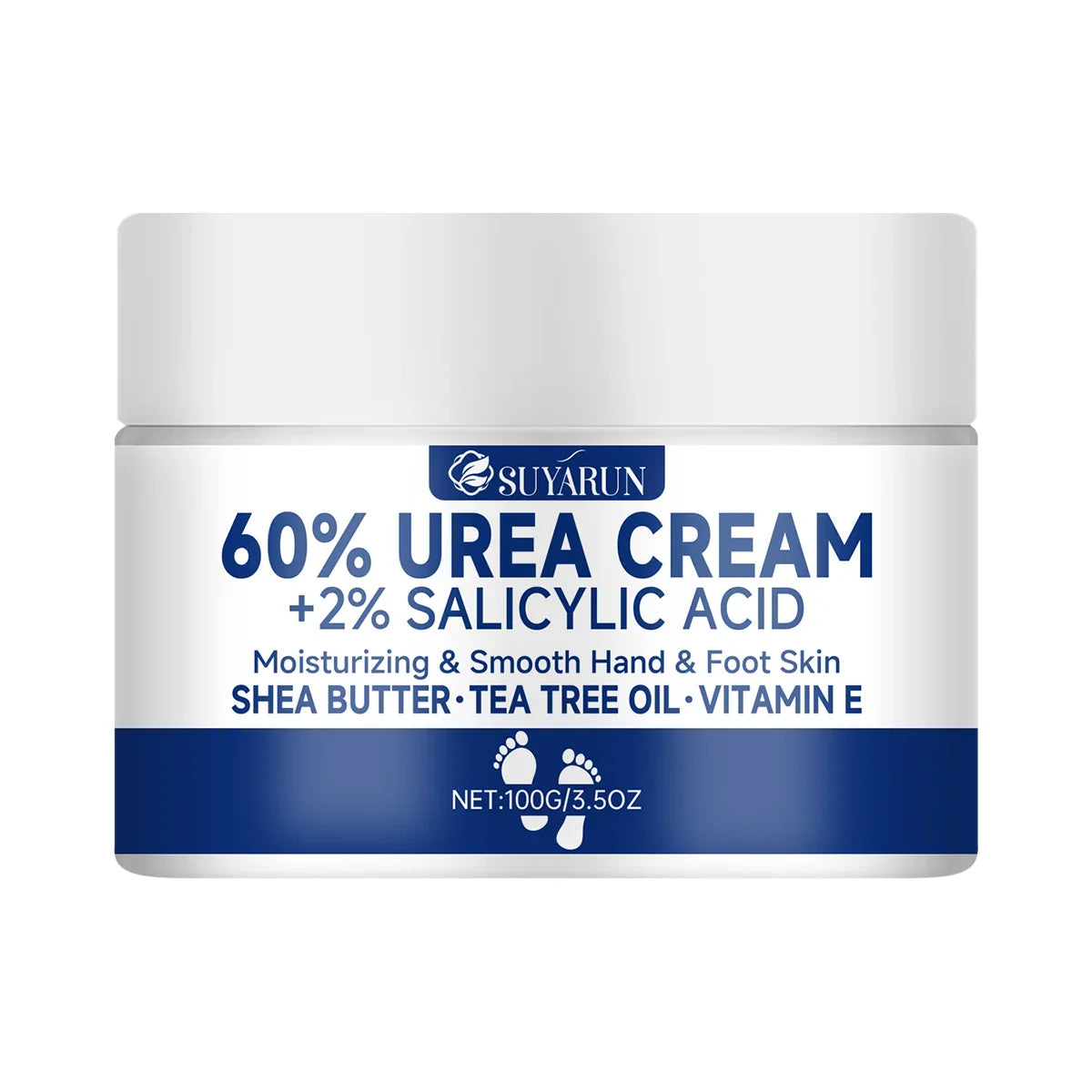 SUYARUN 60% Urea Foot Cream for Cracked Heels & Dry Skin - Intensive Moisturizing Treatment, Callus Remover, Diabetic Foot Care. Tri Light Beauty