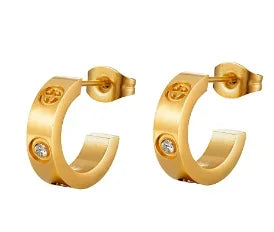 Luxury Shiny Zircon Hoop Earrings for Women Trendy Golden Stainless Steel Wed Ear Geometric Circle Earring Jewelry Pendientes Pi-Mart