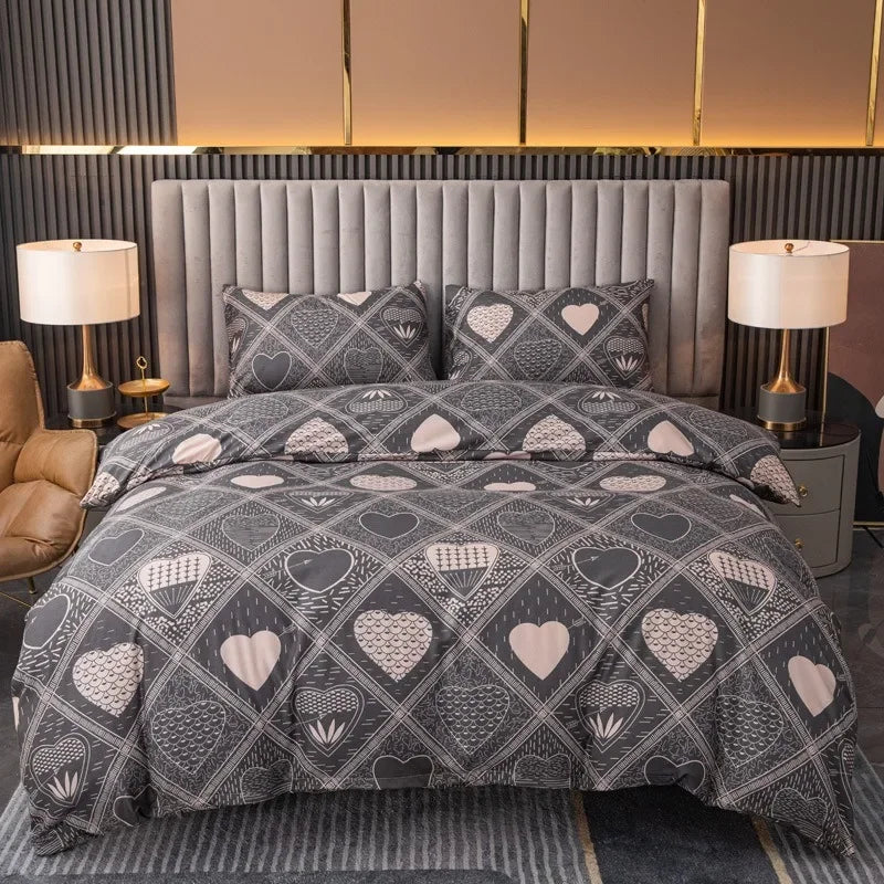 3pcs Printed Brushed Duvet Cover Pillowcase Three Piece Set High Quality Skin Friendly Fabric Bedding Cover (without Bed Sheet) Pi-Mart