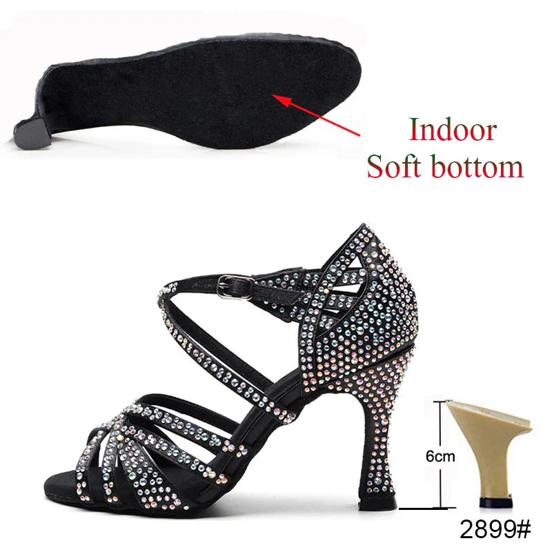 Latin Dance Shoes Ladies Salsa Tango Sneakers Training Dance Shoes High Heel Sandals Summer Square Dance Shoes Bronze Black LadyShow.Store
