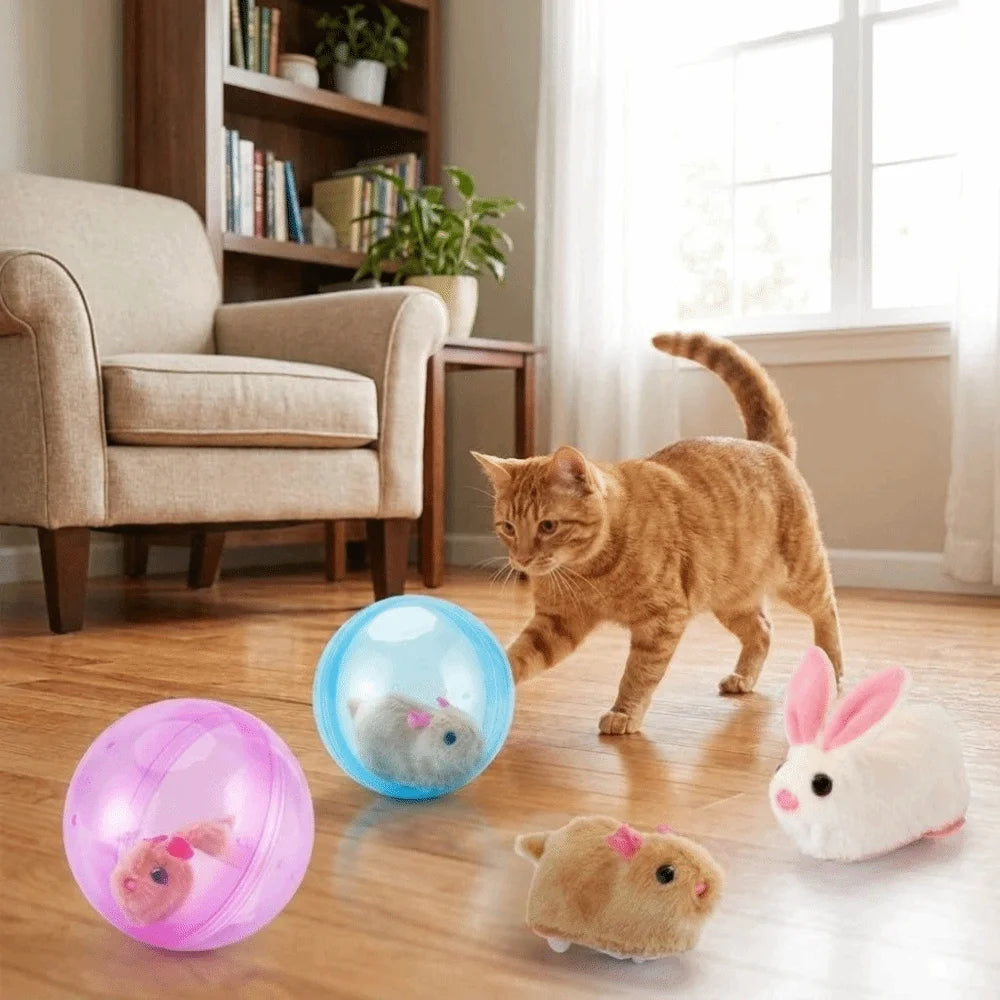 Transparent Cat Chasing Ball Built-in Plush Animal Plastic Interactive Cat Toy Realistic Rabbit Hamster Chasing Ball Pi-Mart