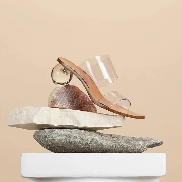 Crystal High Heels Square Toe Cool Slippers Women's European and American Fashion Word with Sandals Pi-Mart
