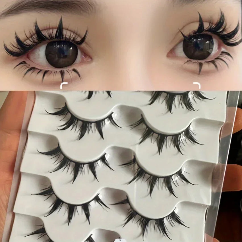 Anime-Inspired False Eyelashes, 5 Pairs Cartoon Eye Faux Lashes, Dramatic Look Demon Style, Volumizing & Lengthening LadyShow.Store