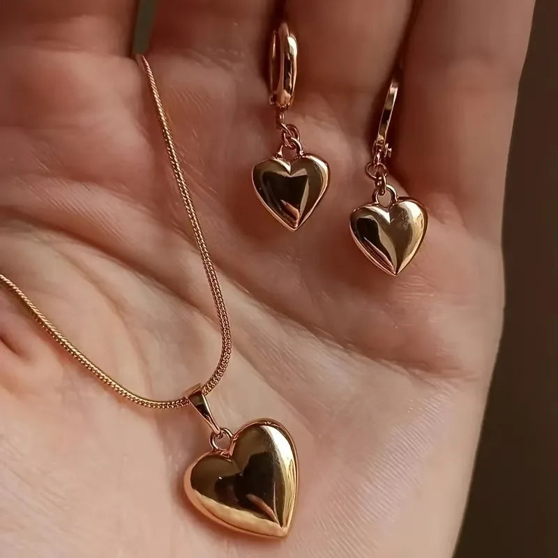 Two-piece heart-shaped necklace jewelry set - Heart pendant necklace and earring set, perfect for women's daily wear or parties. Pi-Mart