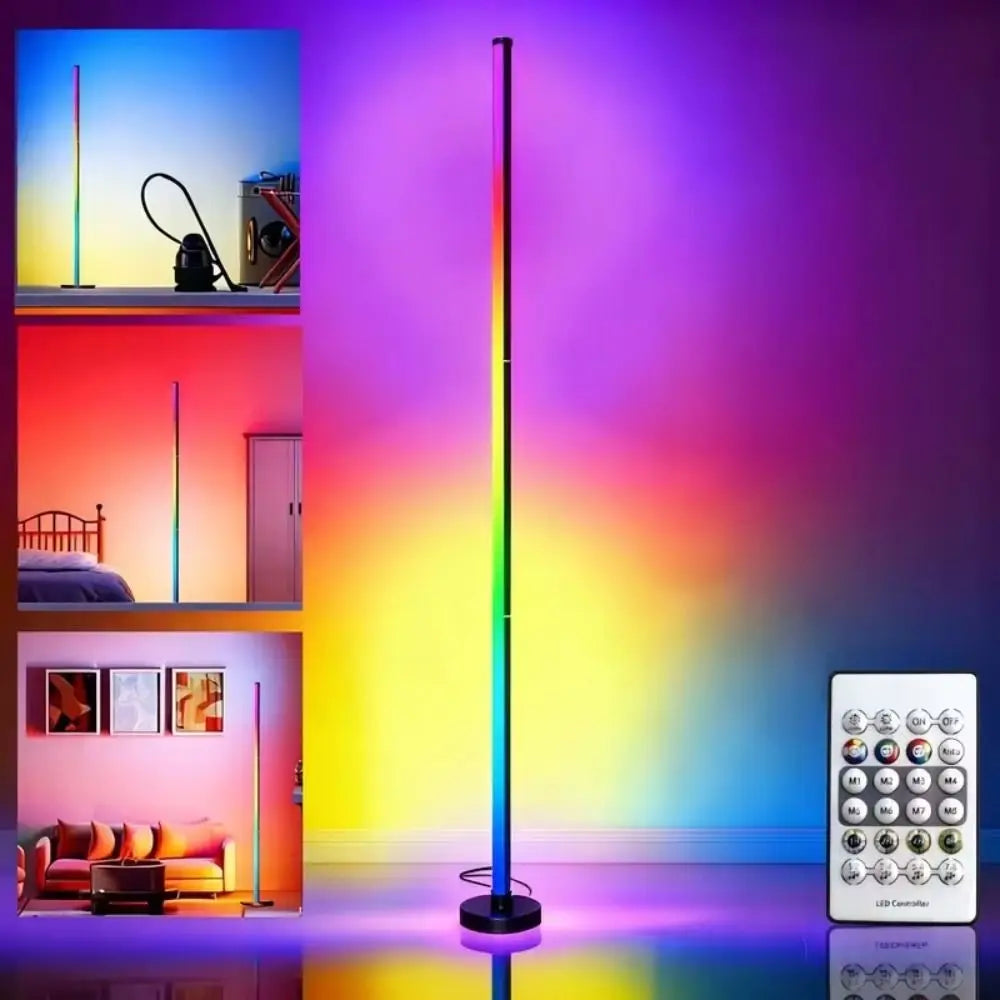Remote Control Smart LED Floor Lamp Music Sync Dual Control Modes Corner Lighting Timer Function APP Control RGB Floor Lamp Pi-Mart