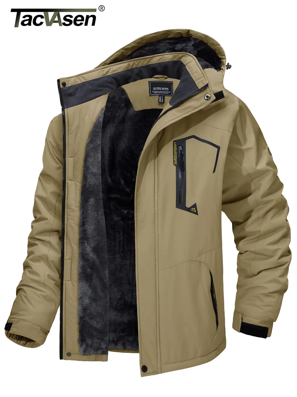 TACVASEN Fleece Lining Mountain Jackets Mens Hiking Jackets Outdoor Removable Hooded Coats Ski Snowboard Parka Winter Outwear Pi-Mart