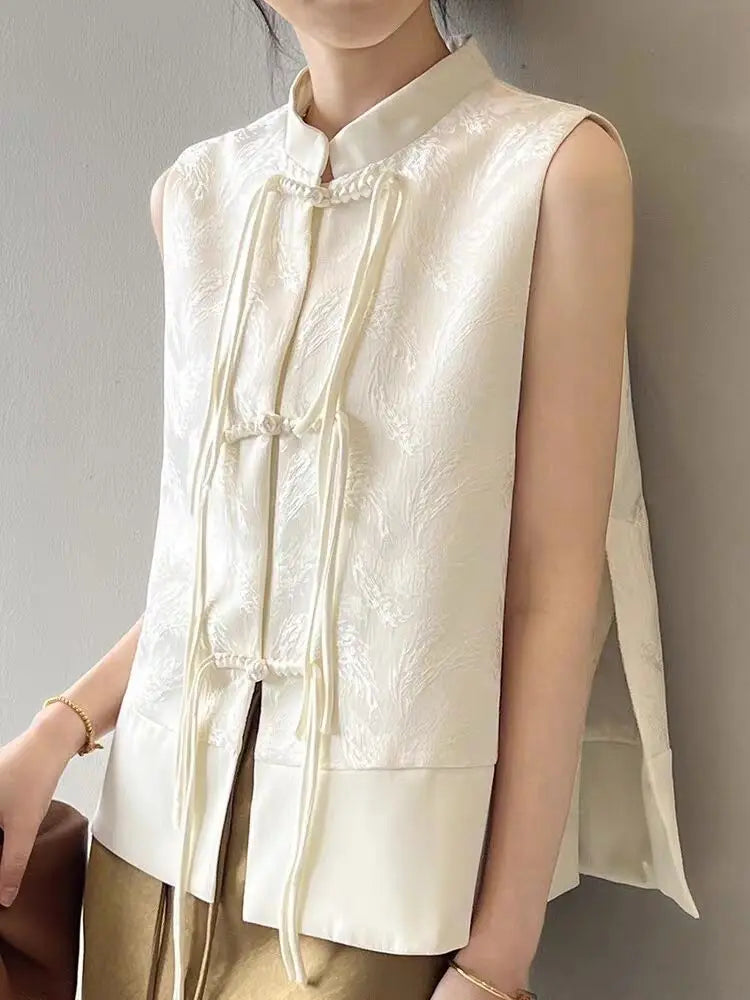 2026 spring new chinese new style plate buckle waistcoat jacket jacquard stand collar sleeveless retro women cheongsam waistcoat Pi-Mart