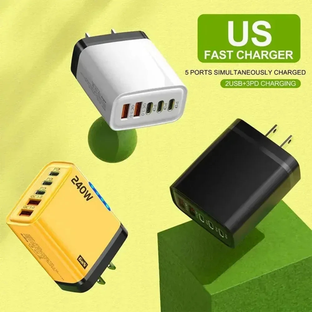 Type C USB 240W Fast Charging Charger GaN USB C Phone Charger Wall Adapter Quick Charge 3.0 With PD Cable For iPhone 17 Samsung Pi-Mart
