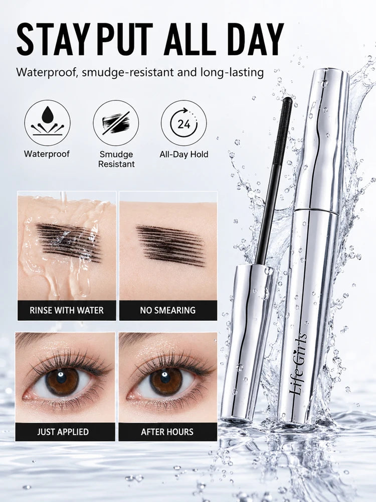 Life girls Waterproof Eyelash Primer Mascara, Lengthening Curling Lash Base, Smudge-Proof Long Lasting Black Brown Eye Makeup Pi-Mart