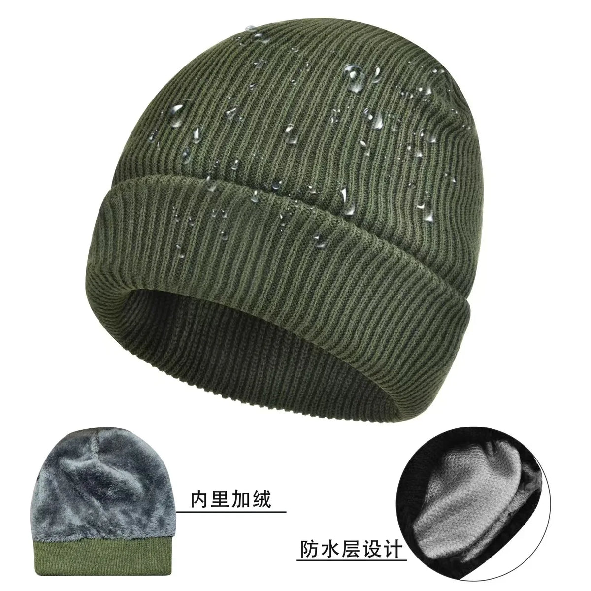 Waterproof Windproof Winter Warm Knit Beanie Fishing Hat Cap, Slouchy Soft Black Headwear Great for Winter Ski Walking Running Pi-Mart