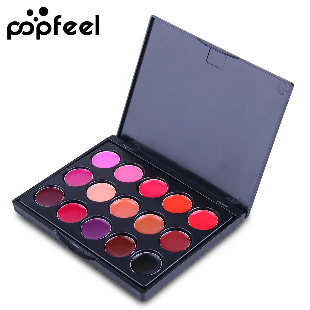 POPFEEL15 Colors Lipstick Palette Set Long Lasting Lip Gloss Korean Cosmetics Women Lip Tint Cheap and Small Beauty Lip Stain Pi-Mart