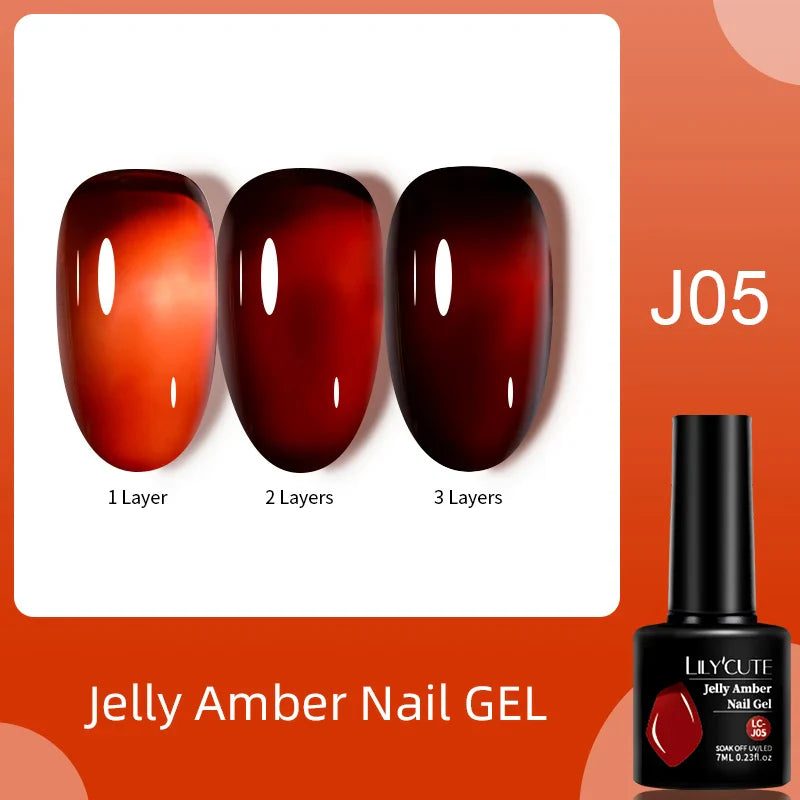 LILYCUTE 7ML Jelly Amber Gel Nail Polish Brown Crystal Translucent Dull Color Nail Art Gel Semi Permanent UV Gel Polish Varnish Tri Light Beauty