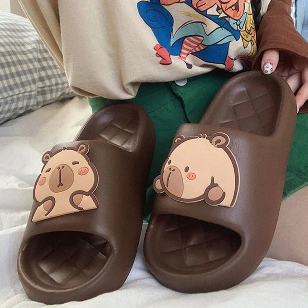 Cute Capybara Design Thick Sole Women Slippers Slides Bathroom Beach Indoor Sandals Summer Couple Shoes LadyShow.Store