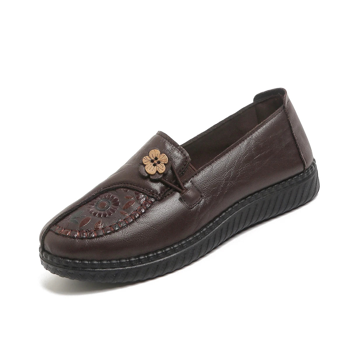 Comfortable Mom Shoes with Flower Ornament, Breathable Soft Sole Loafers, Casual Daily Shoes for Seniors Pi-Mart