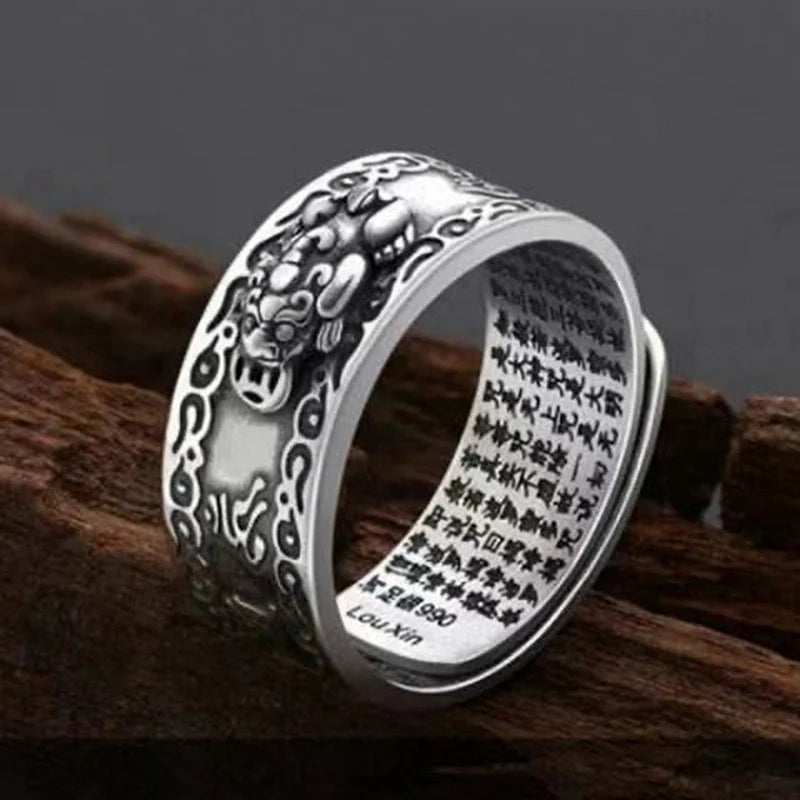 Chinese Feng Shui Pixiu Ring Silver Plated Copper Coins Adjustable Rings for Women Men Amulet Wealth Lucky Jewelry Birthday Gift Pi-Mart