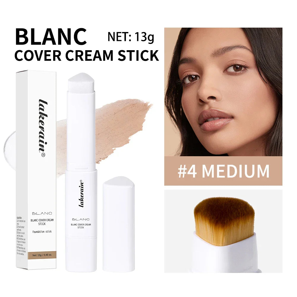 Lakerain Color Changing Foundation Stick Full Coverage Matte Finish Dual-Ended Brush & Stick Waterproof Smooth Foundation Makeup Tri Light Beauty