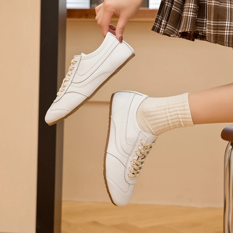 German Training Shoes Women 2026 New Genuine Leather Women Sneakers Flat Lace-up Retro Large Size Forrest Gump Shoes Women Pi-Mart