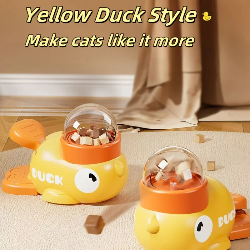 Interactive Cat Feeder Toy, Interactive Cat Toy - No Battery Needed, Manual Press Food Dispenser for All Cats, Duck Design Pi-Mart