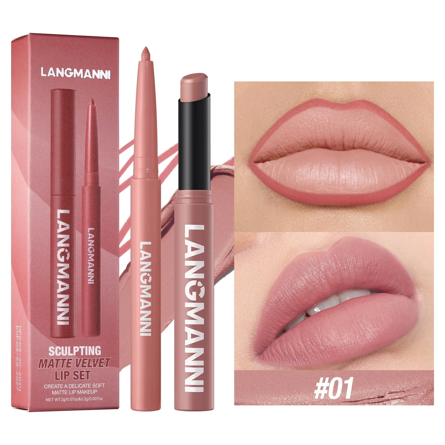 2Pcs/set Matte Soft Mist Slanted Mouth Lipstick + Lip Liner Set Combo Light Matte and Non-Drying Waterproof Non-Stick Lip Set LadyShow.Store
