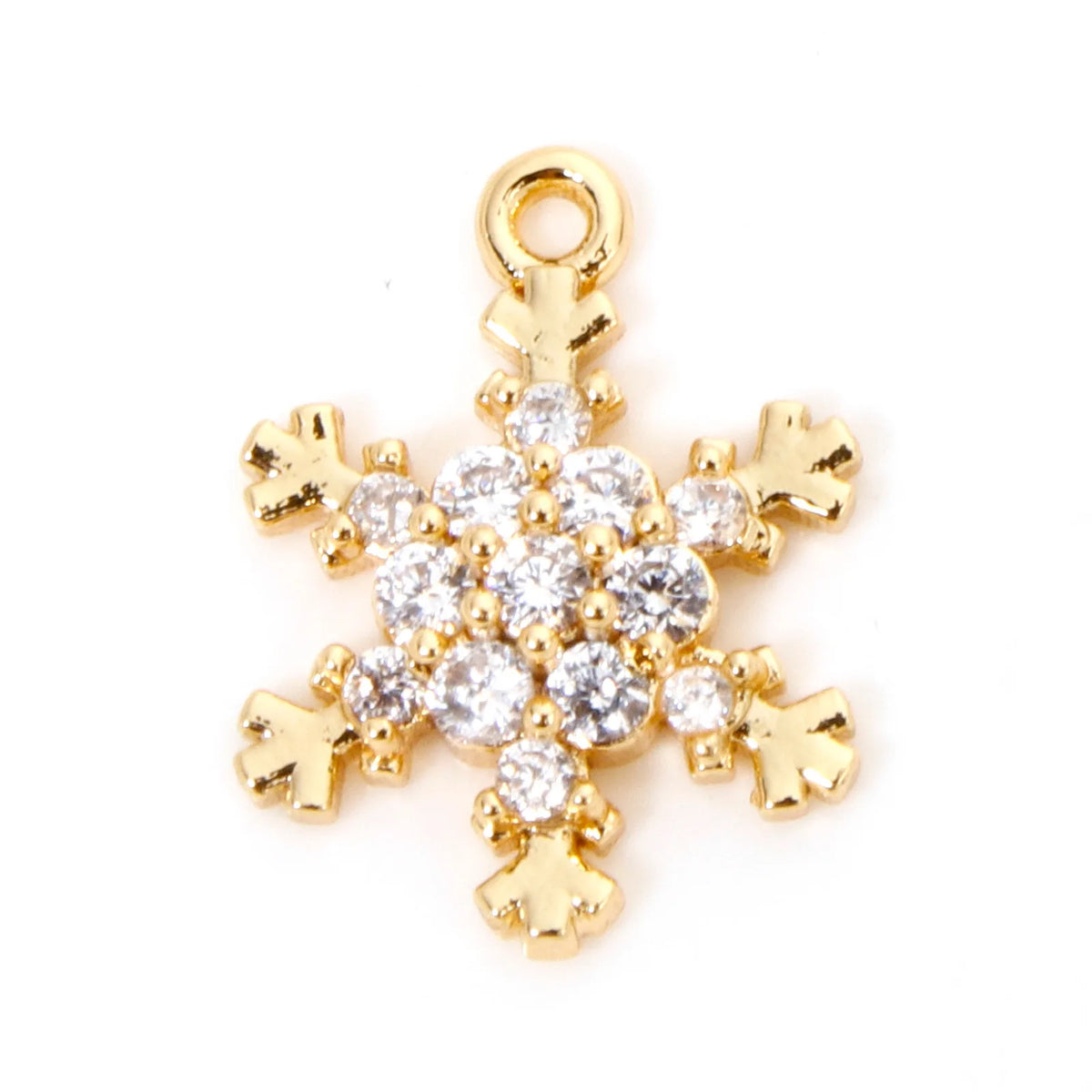 1 Piece Brass Christmas Charms 18K Gold Plated Christmas Snowflake Clear Cubic Zirconia Pendants For DIY Jewelry Making Findings Pi-Mart