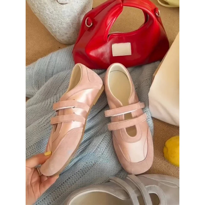 2026 Spring Autumn Women's Mary Janes | French Style Canvas Slip-on Flats | Wide Toe Box Velcro Soft Sole Casual Shoes Pi-Mart