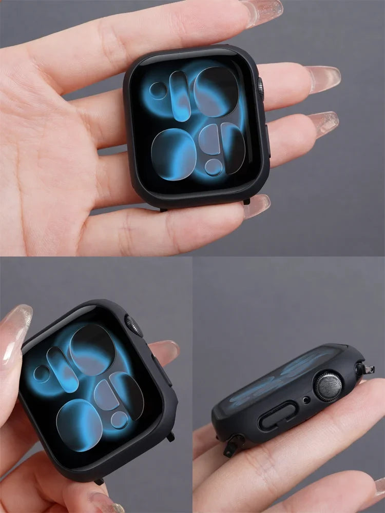 Tempered Glass+Case For Apple Watch 38-40mm 41mm 42mm 44mm 45mm 46mm Screen Protector Protective Cover iWatch 11 10 8 7 9 6 SE 5 LadyShow.Store