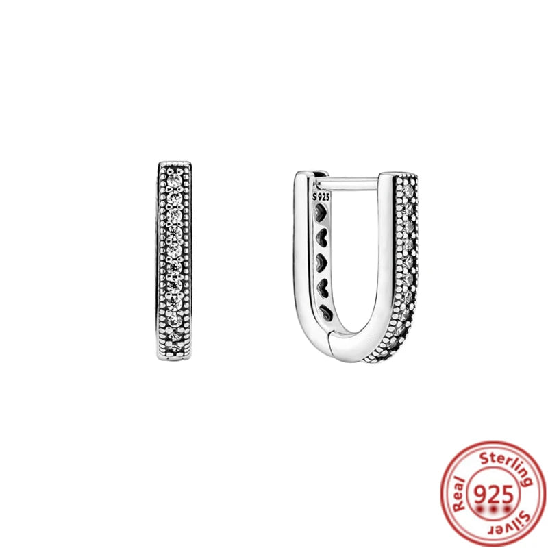 Hot Sale 925 Sterling Silver Heart Earrings Fit Original Charms Hoop Earrings For Women Girls Stud Earring Fine Jewelry Gifts Pi-Mart
