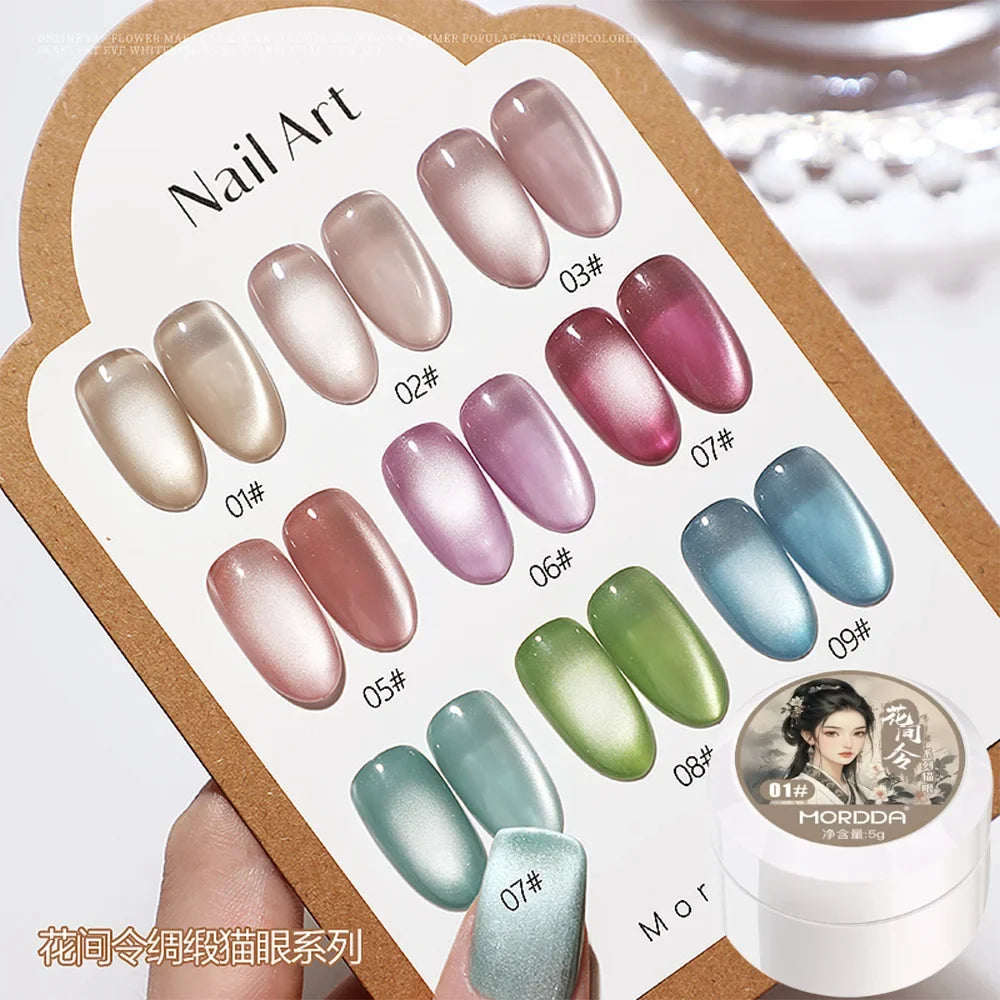 5g/Bottle White Moonlight Nail Cat's Eye Gel Magnetic Satin Gel Polish 9-Colors Soak Off Glitter Phototherapy Manicure Varnish Tri Light Beauty
