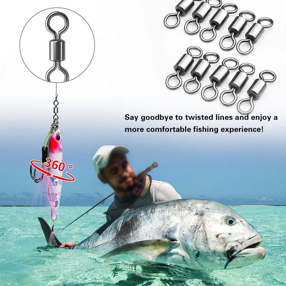 50pcs Fishing Swivels Rolling Swivels Solid Stainless Steel Rings Fishhooks Lure Connector for Fishing Accessories Pi-Mart