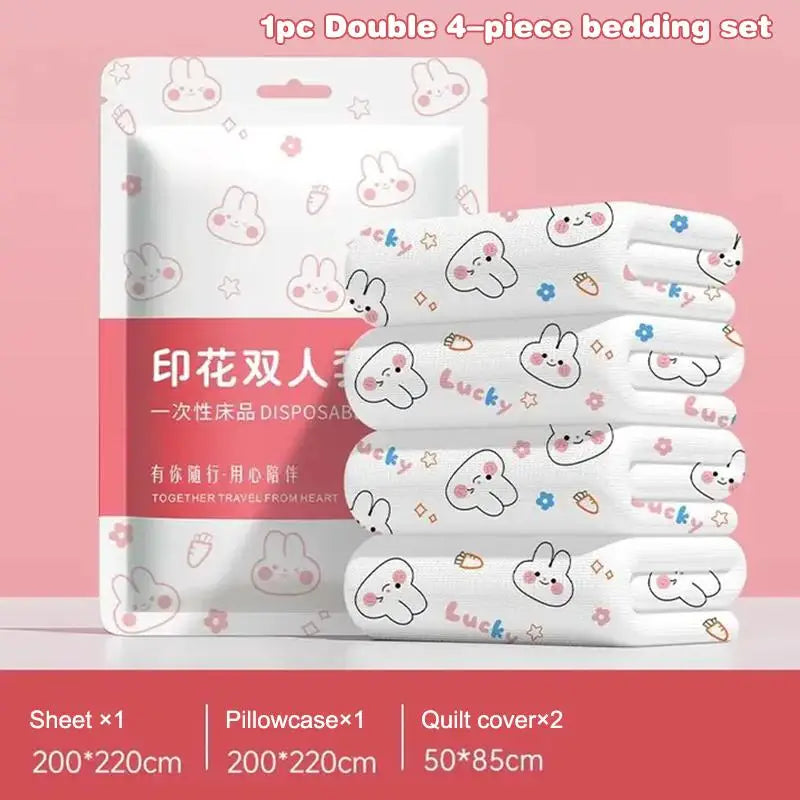 New Disposable 3/4-Piece Bedding Set, Thickened Disposable Bed Sheets Duvet Covers Pillowcases For Hotel Travel Camping Use Pi-Mart