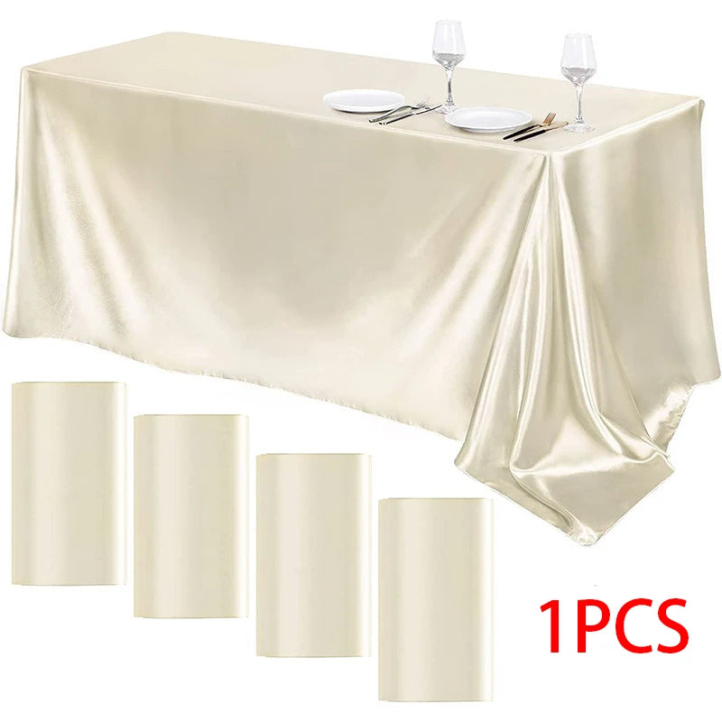Rectangle Wedding Satin LargeTablecloth Bright Smooth Silk Table Cover Christmas Anniversary Dining Party high-end Table Decor Pi-Mart