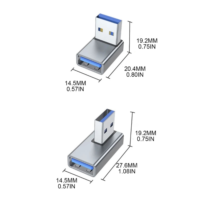 90 Degree Left Right Up Down Angled USB 3.0 A Male to Female Extension Connector Adapter for Laptop PC USB Chargers Converter Pi-Mart