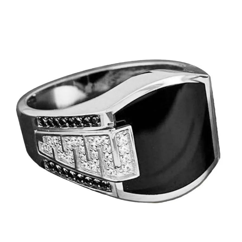 1PC/Lot Men's Silver Gold Alloy Drip-Glaze Rhinestone Wide Band Ring Perfect For Daily Wear Great Accessory Gift Pi-Mart