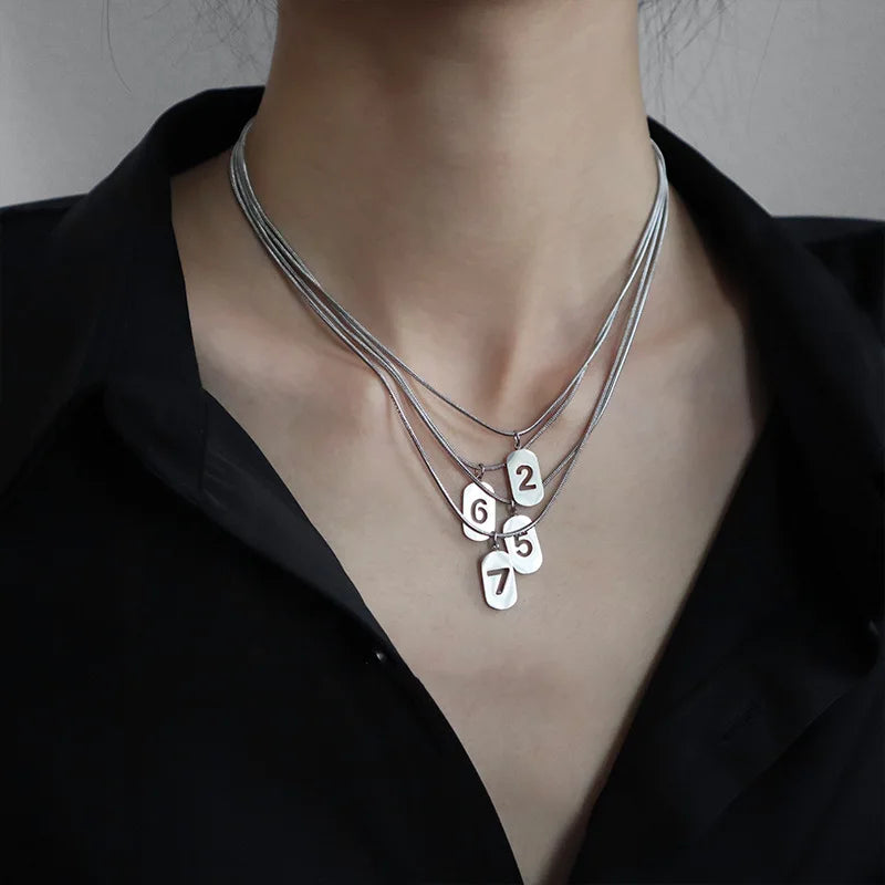 Stainless Steel Angel Number Necklace 0 1 2 3 4 5 6 7 8 9 Rectangle For Women Men Hollow Lucky Number Chain Necklaces Jewelry Pi-Mart
