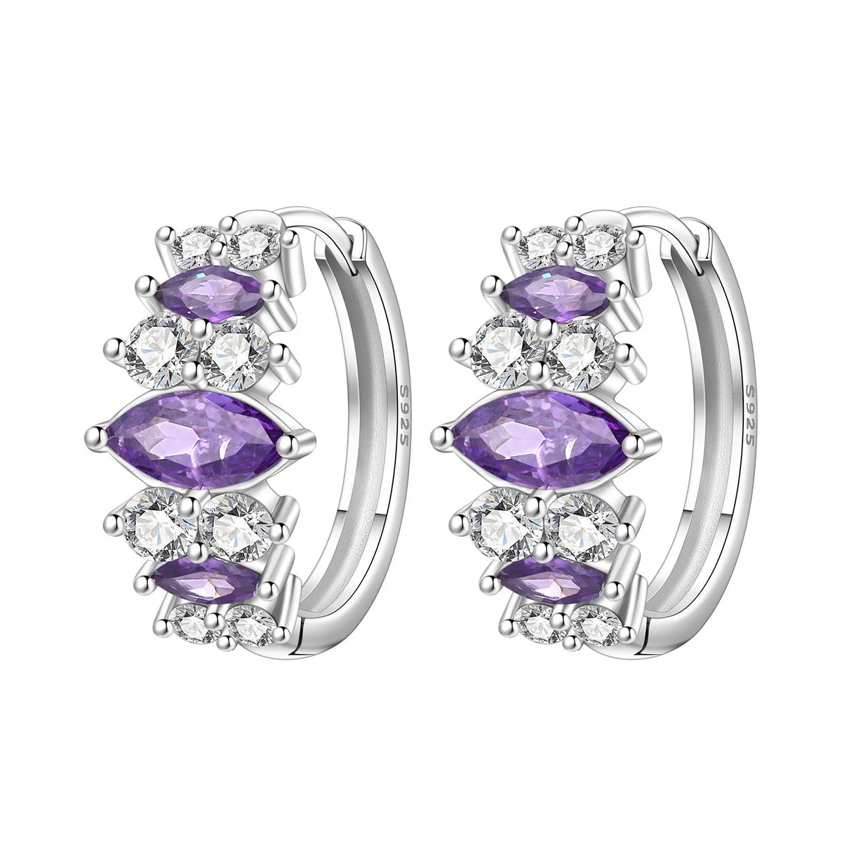 PANPOKI S925 Sterling Silver Purple Zircon Series Earrings Hoop Earrings For Women Jewelry Original Party Trendy Gifts Pi-Mart