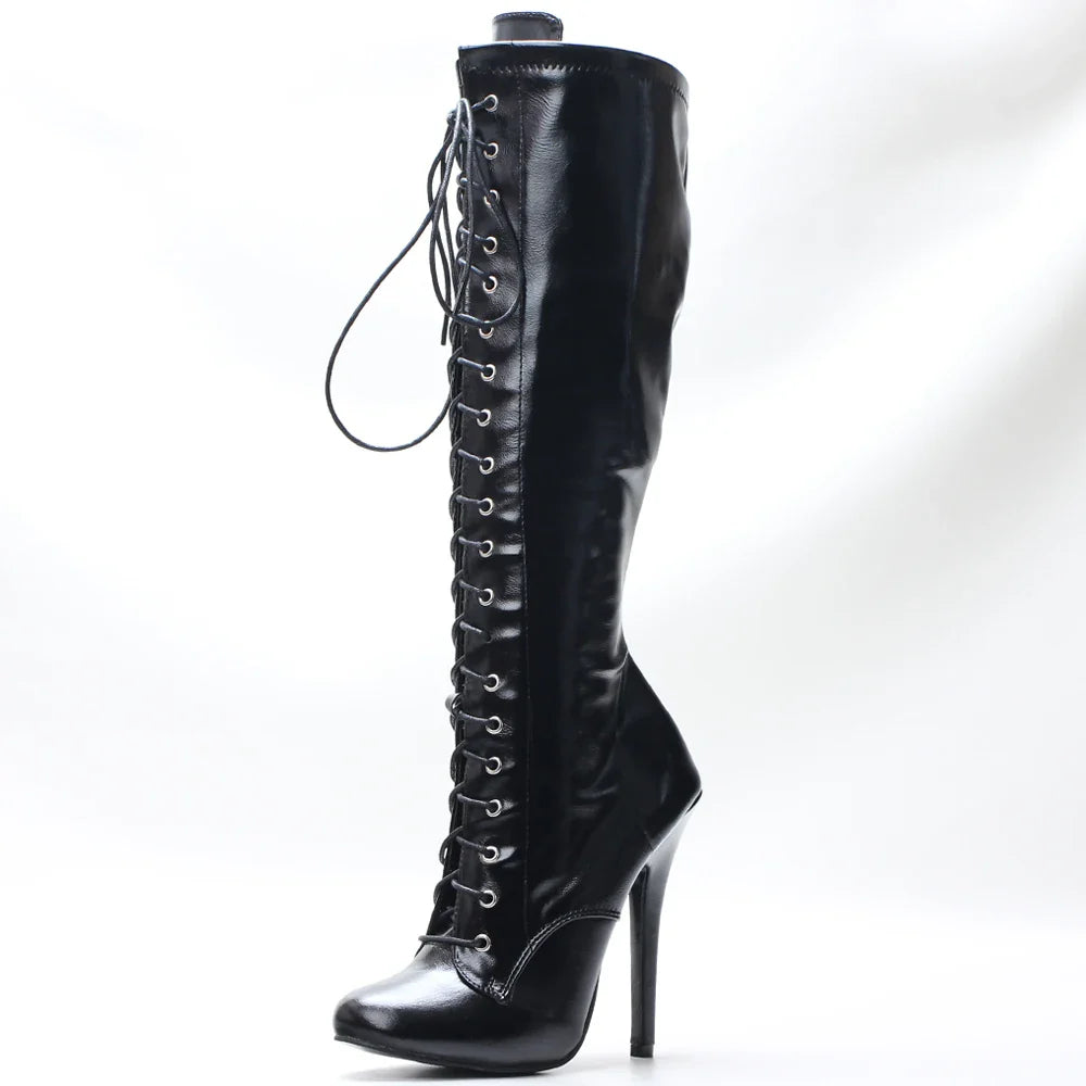 5 Inch Stiletto Heel Vintage Boots Knee High Lace-up Sexy Boots LadyShow.Store