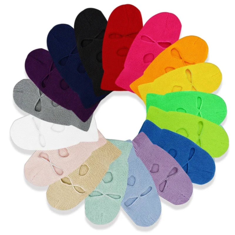 Winter Motorcycle Windproof Full Face Knit Hats Ski Mask Men Warm Wool Balaclava embroidery Winter hats Knitted 3 Holes Ski Mask Pi-Mart