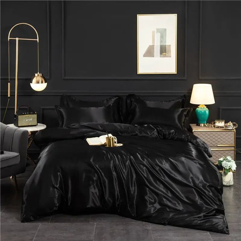 Luxury 100% Silk Bedding Set with Duvet Cover Set Double King Queen Size Bedding Cover Kit 4pcs Bed Cover Bed Linen Sets Pi-Mart
